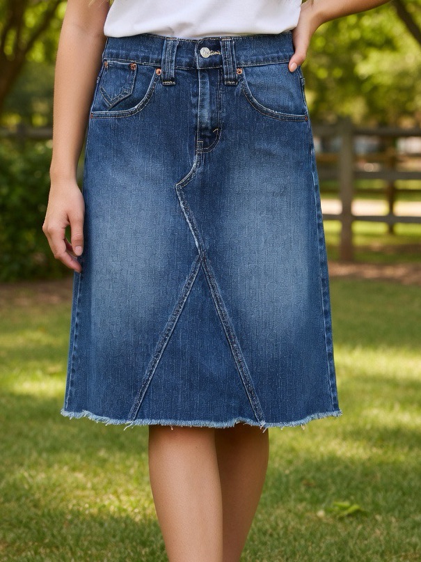Levi's Jeans Denim Pencil Skirt Cool Pant Stitch Design Distressed Hem Stretch